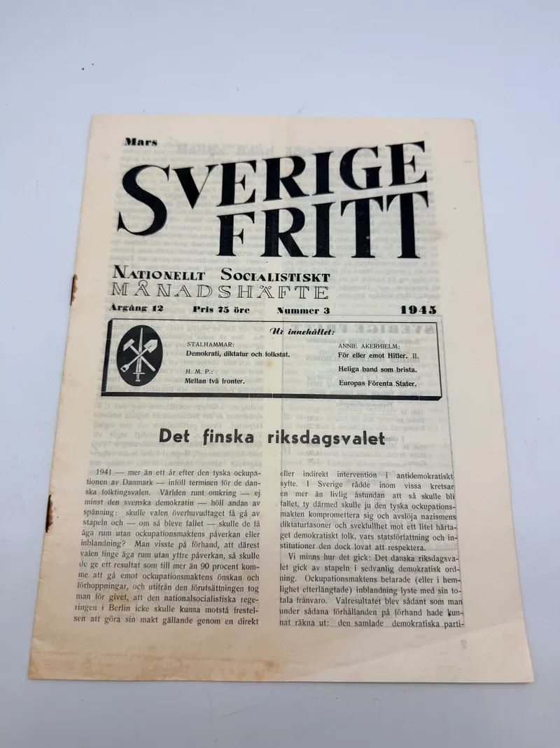 Svensk Nazistisk avis WW2 ekstremt sjælden