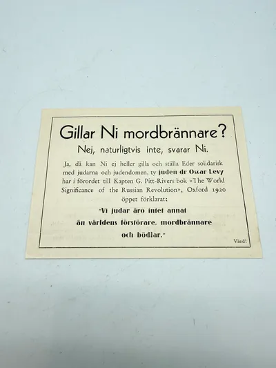 Svensk Nazistisk løbeseddel WW2, ekstremt sjælden