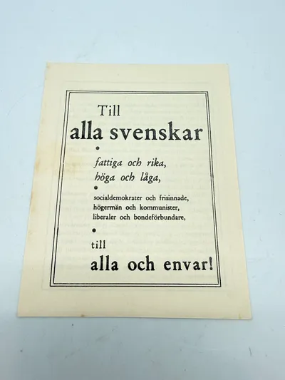 Svensk Nazistisk løbeseddel WW2, ekstremt sjælden