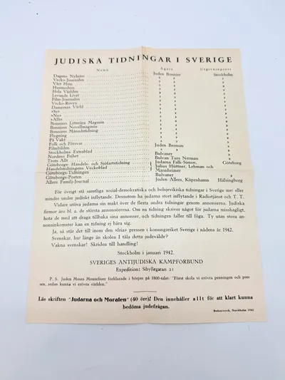 Svensk Nazistisk løbeseddel WW2, ekstremt sjælden