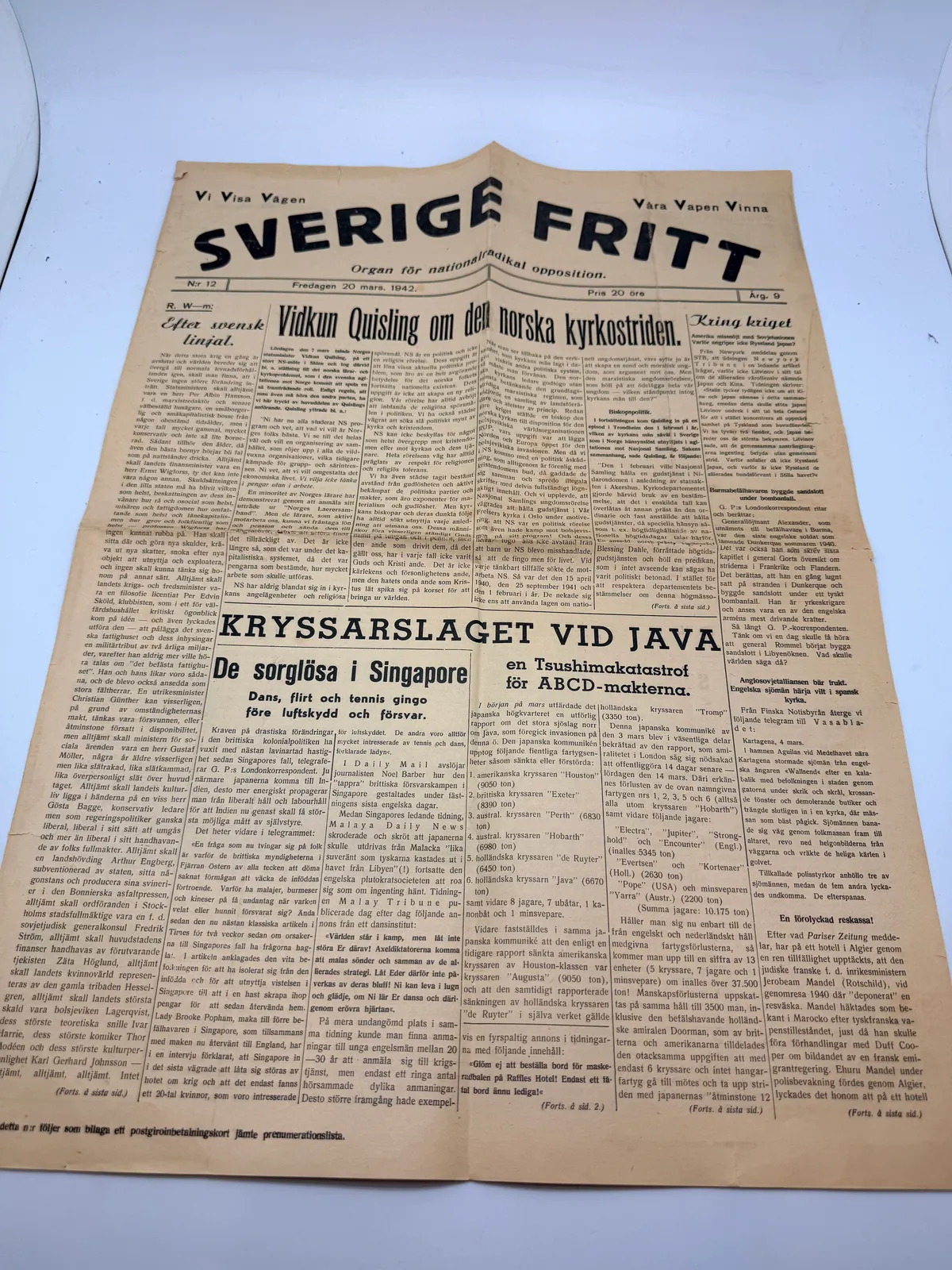 Svensk Nazistisk avis WW2 ekstremt sjælden
