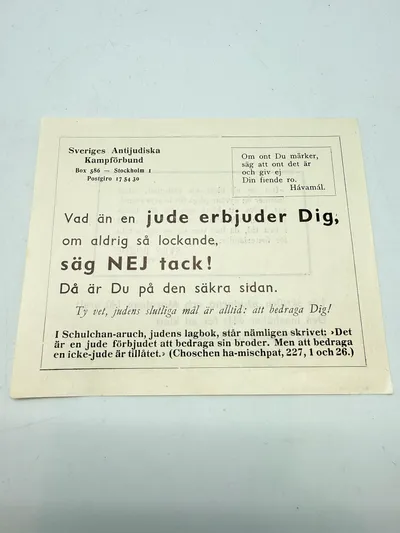 Svensk Nazistisk løbeseddel WW2, ekstremt sjælden