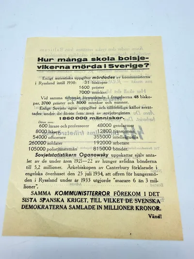 Svensk Nazistisk løbeseddel WW2, ekstremt sjælden