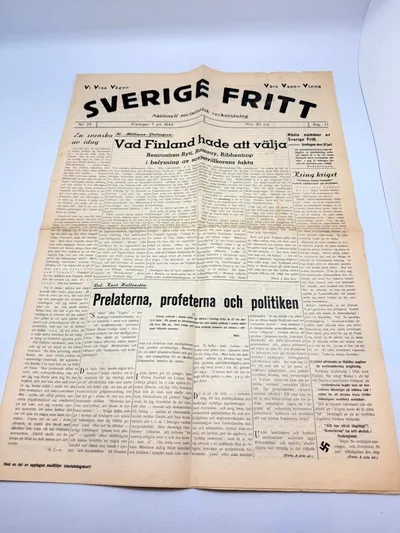 Svensk Nazistisk blad WW2, ekstremt sjælden