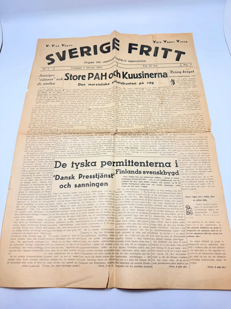 Svensk Nazistisk blad WW2, ekstremt sjælden