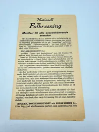 Svensk Nazistisk løbeseddel WW2, ekstremt sjælden