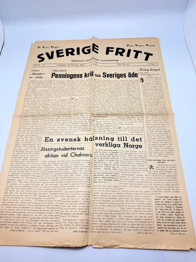 Svensk Nazistisk blad WW2, ekstremt sjælden