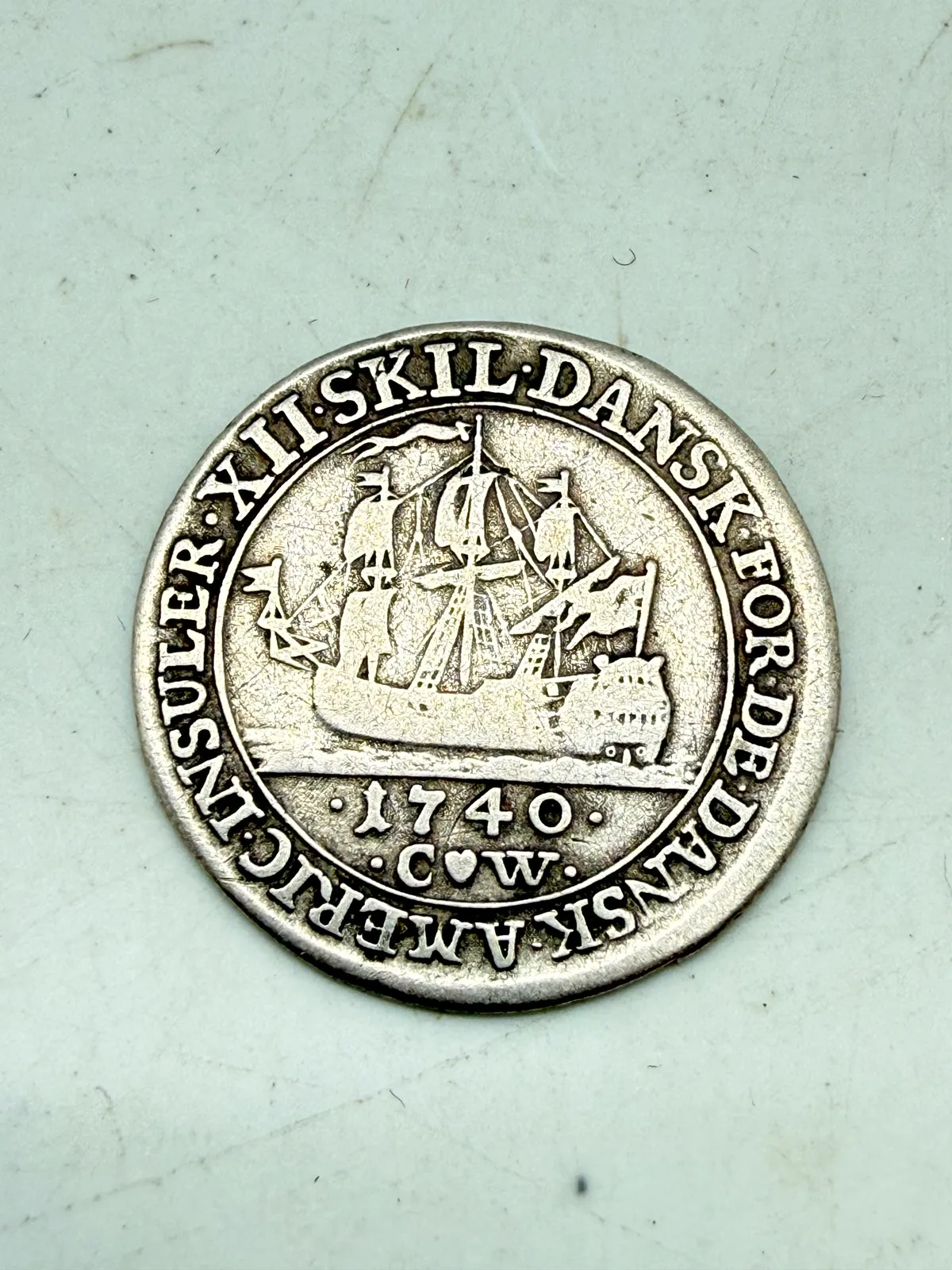 Dansk Vestindien sølvmønt 1740