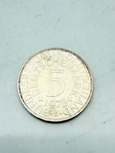 Tysk 5 Mark Sølvmønt 1972,