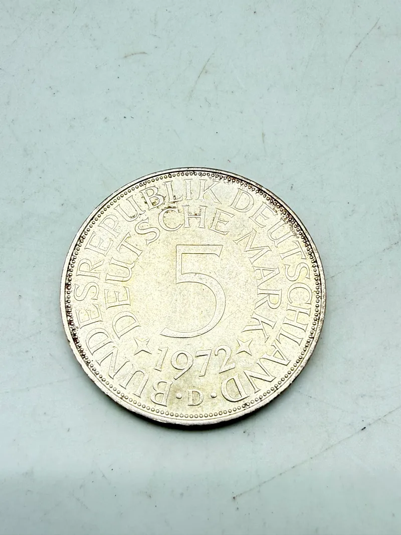 Tysk 5 Mark Sølvmønt 1972,