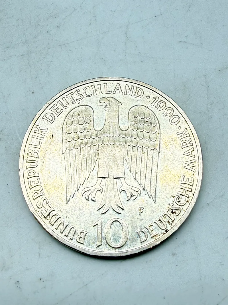 Tysk 10 Mark sølvmønt 1990