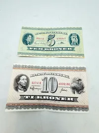 Gamle danske 10- og 5 kr. sedler