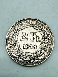 Schweiz 2 franc sølv, 10 gram 0.835 lødighed