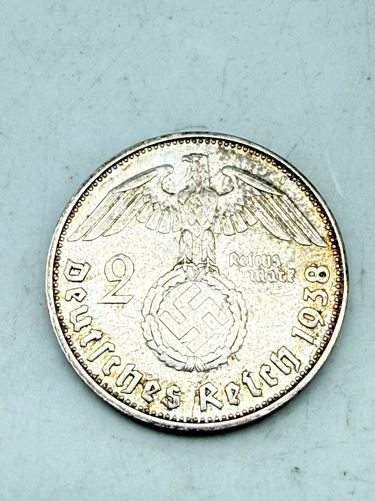 Tysk 2 mark sølv, 8 gram 0.625 lødighed