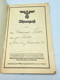 Tysk Ahnenpass, udfyldt, originalt