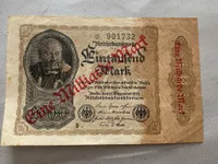 Original overstemplet tysk mark fra 1920’erne