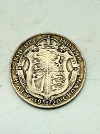 Engelsk half crown 1920 i sølv, 14 gram 0.500 lødighed