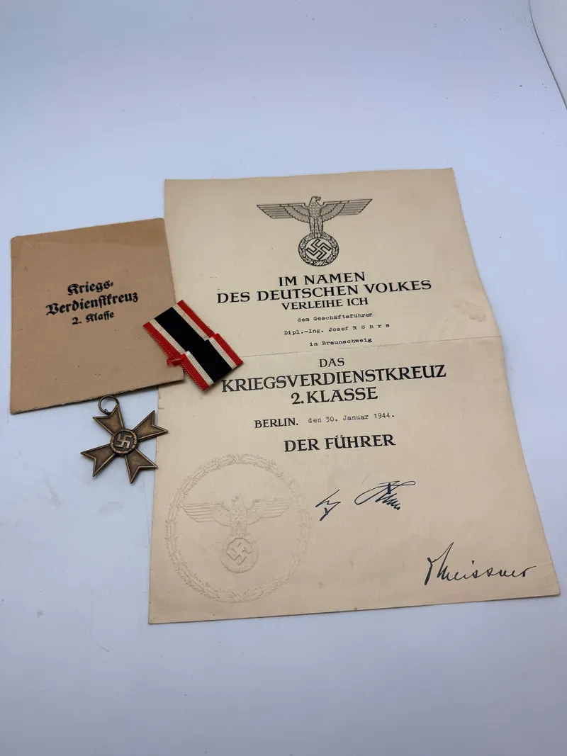 Tysk KVK2 med urkunde og Pose, originalt