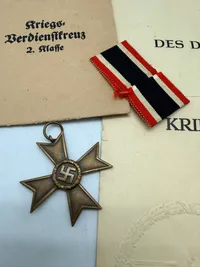 Tysk KVK2 med urkunde og Pose, originalt