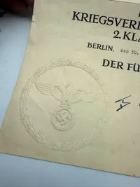 Tysk KVK2 med urkunde og Pose, originalt