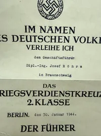 Tysk KVK2 med urkunde og Pose, originalt