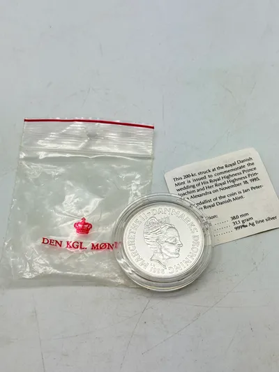200 kr. i sølv, prins Joachims bryllup 1995, 31 gram 0.999 lødighed