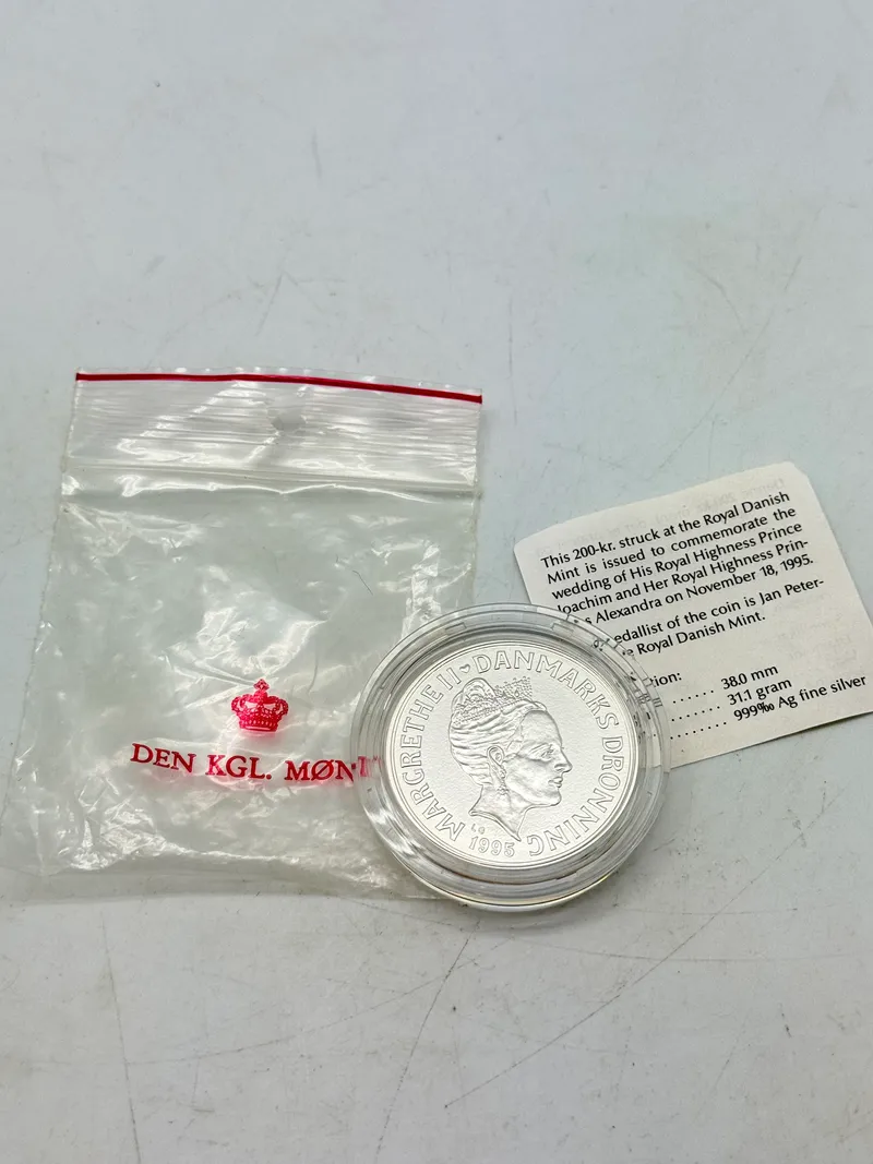 200 kr. i sølv, prins Joachims bryllup 1995, 31 gram 0.999 lødighed