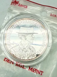 200 kr. i sølv, dronning Margrethes 50 års fødselsdag 1990, 31 gram 0.999 lødighed