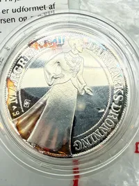 200 kr. i sølv, dronning Margrethes 25-års regeringsjubilæum 1997, 31 gram 0.999 lødighed