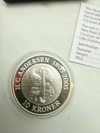 10 kr. i sølv, H.C. Andersens 200-års fødselsdag 2005, 31 gram 0.999 lødighed