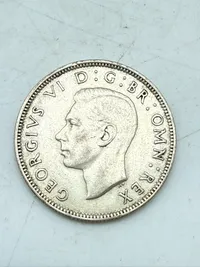 Engelsk 2 shilling 1944 i sølv, 11 gram 0.500 lødighed