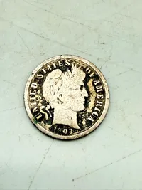 Barber dime 1903 i sølv, 2,5 gram 0.900 lødighed
