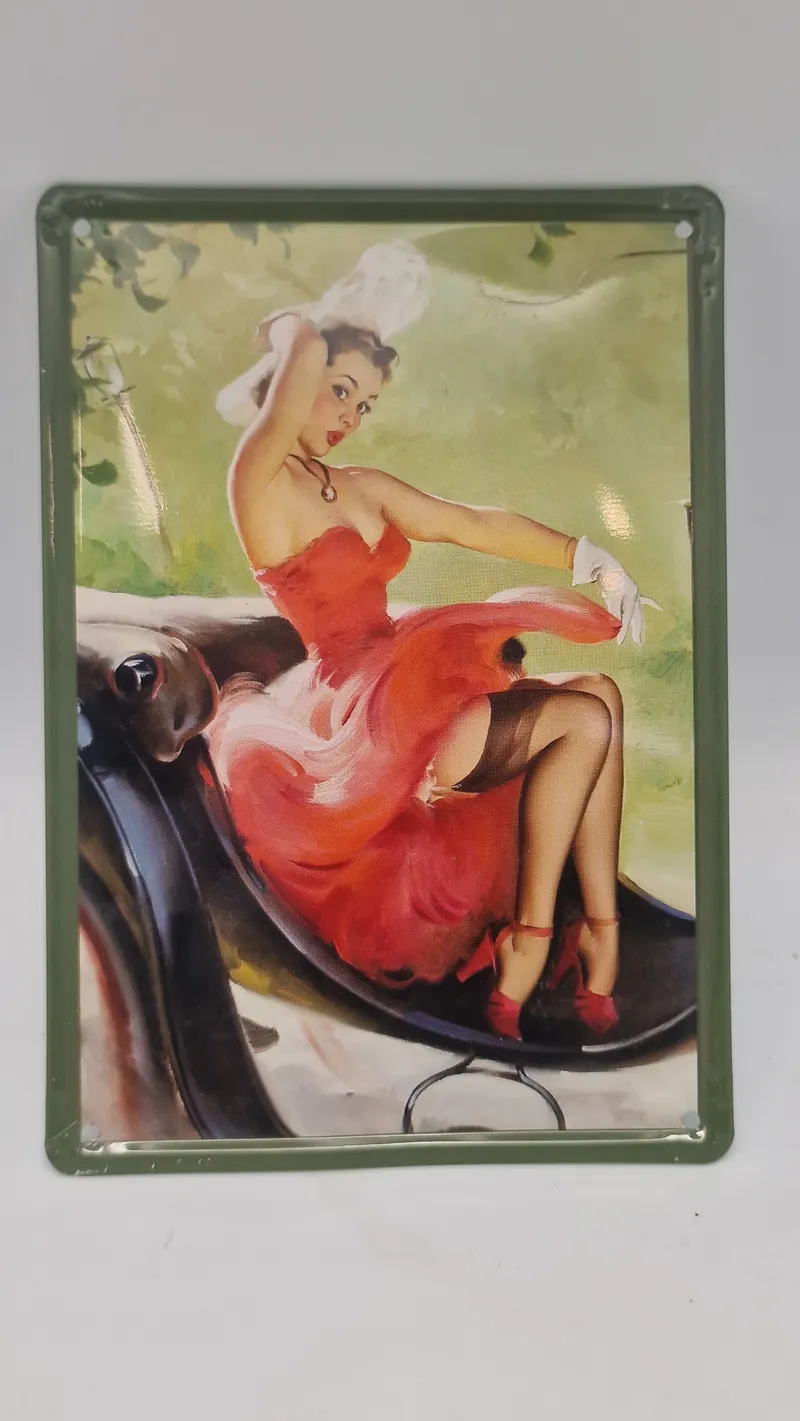 Pin up metal skilt