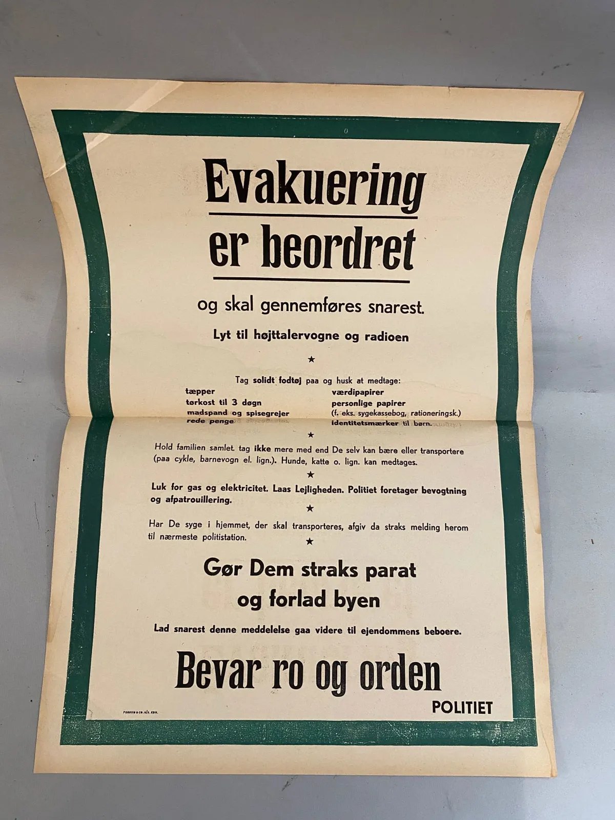 Original dansk evakueringsplaket