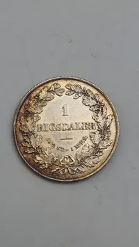 1 rigsdaler 1855 i sølv, 14,5 gram lødighed 0.875