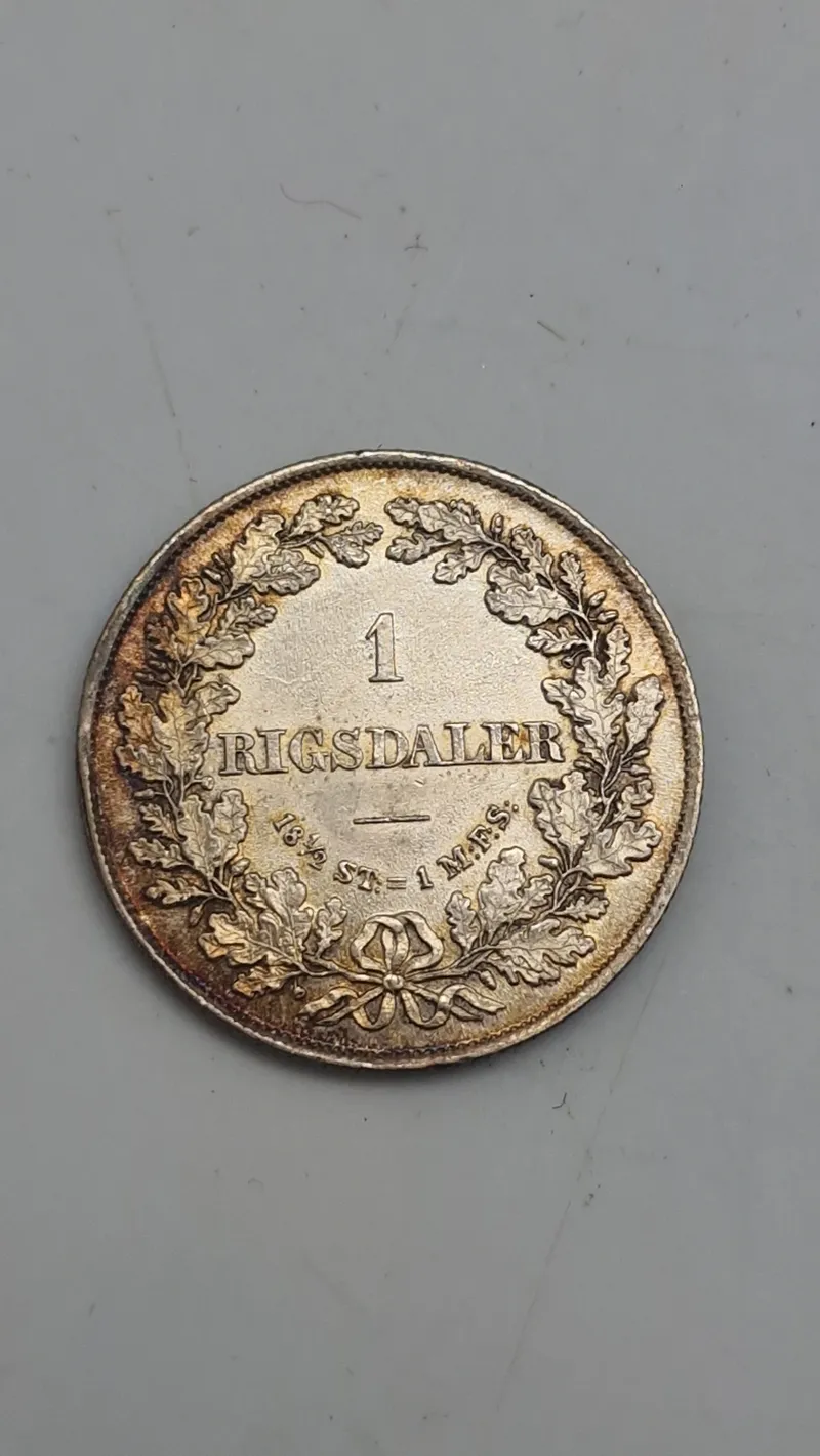 1 rigsdaler 1855 i sølv, 14,5 gram lødighed 0.875