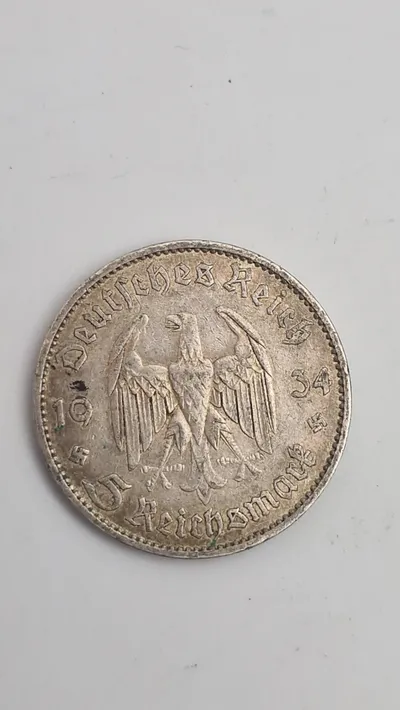 5 reichsmark 1935 i sølv, 14 gram lødighed 0.900