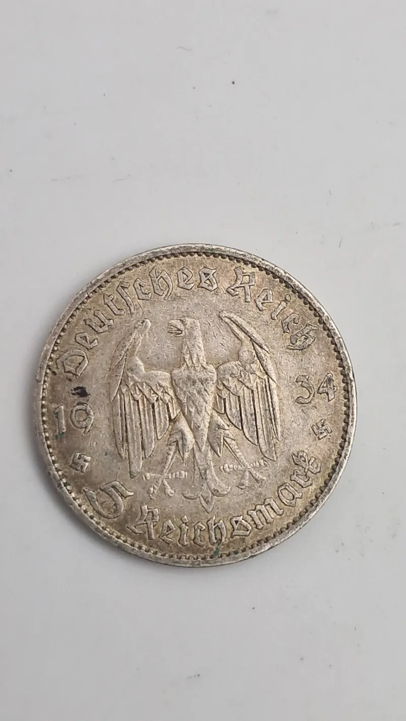 5 reichsmark 1935 i sølv, 14 gram lødighed 0.900