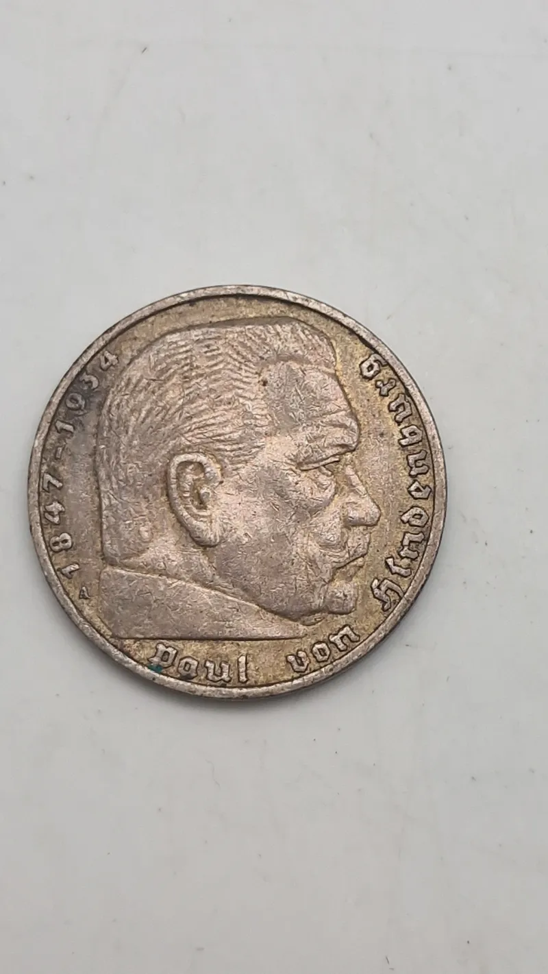 5 reichsmark 1936 i sølv, 14 gram lødighed 0.900