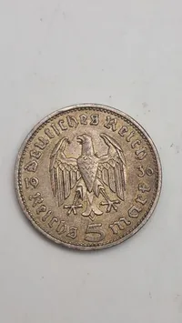 5 reichsmark 1936 i sølv, 14 gram lødighed 0.900