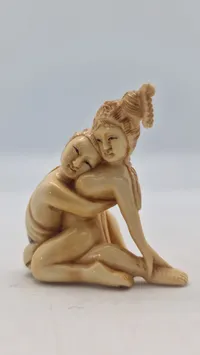 Antik JAPANESE HAND CARVED EROTIC NETSUKE FIGURES EDO / MEIJI PERIODE