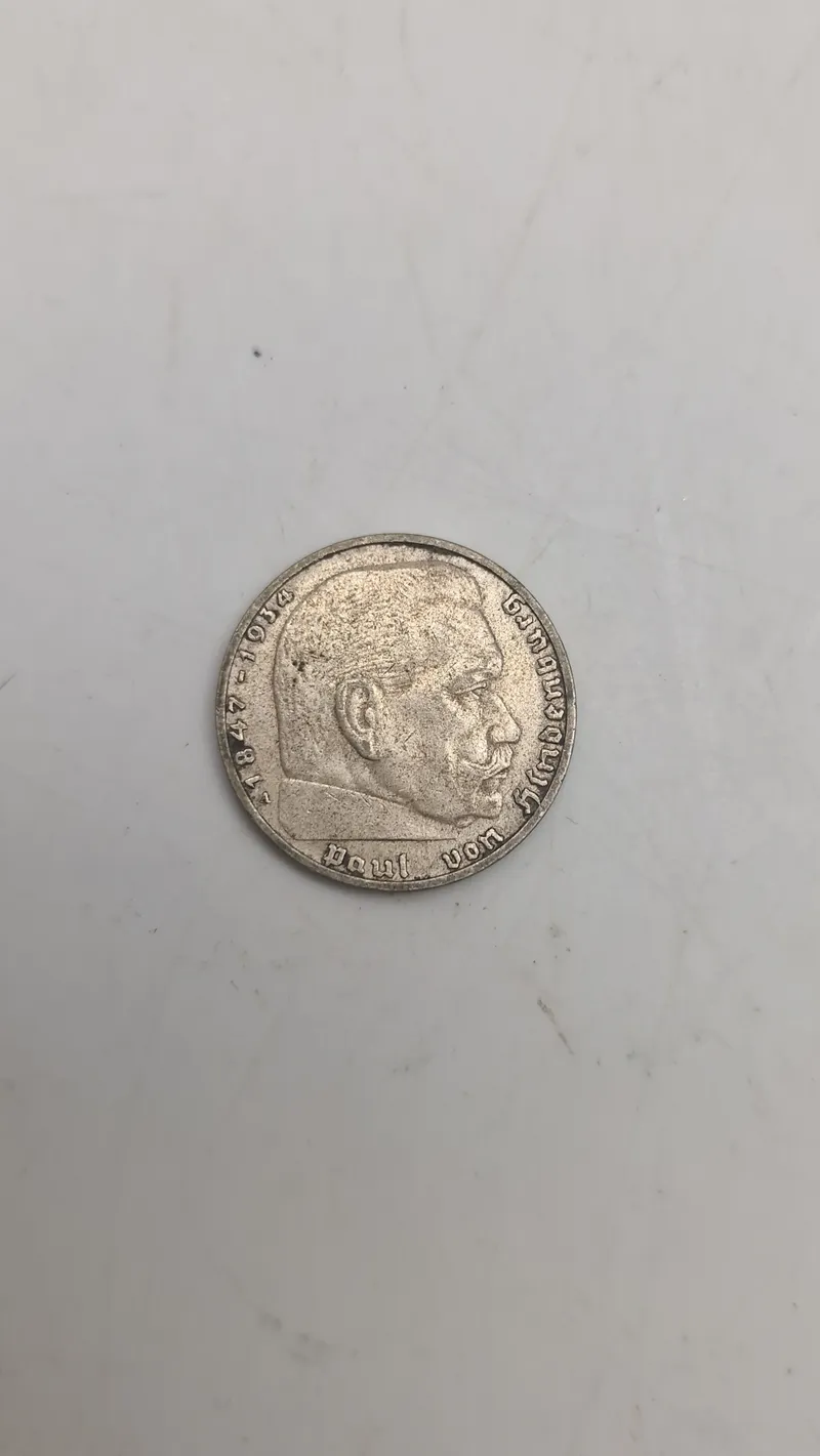 2 reichsmark 1937 i sølv, 8 gram lødighed 0.625