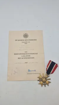 Tysk KVK med urkunde, medalje original urkunde tvivlsomt