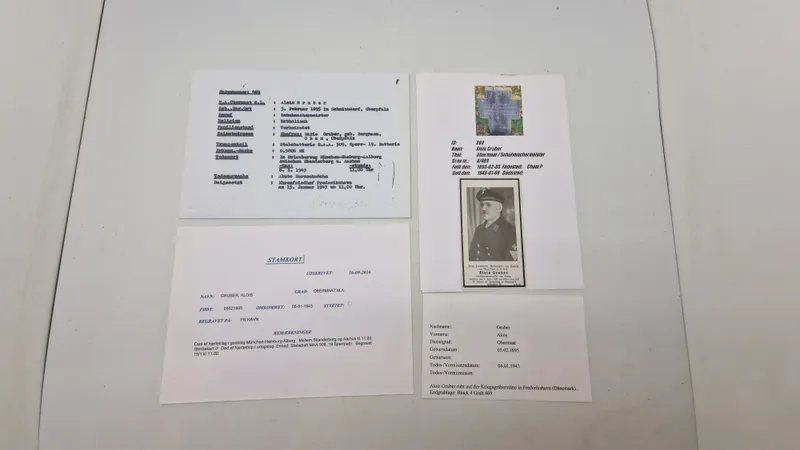 Dødskort fra Tysk soldat begravet i DK, originalt
