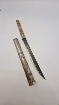 RARE & SUPERB DAGGER / SABER KNOWN AS ''DHA'', BURMA MYANMAR, SILVER, 19TH CENTURY, ORIGINAL