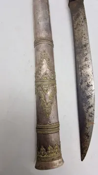 RARE & SUPERB DAGGER / SABER KNOWN AS ''DHA'', BURMA MYANMAR, SILVER, 19TH CENTURY, ORIGINAL