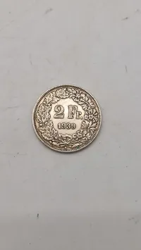 1939 Switzerland 2 Francs Silver Coin - Helvetia Standing Type