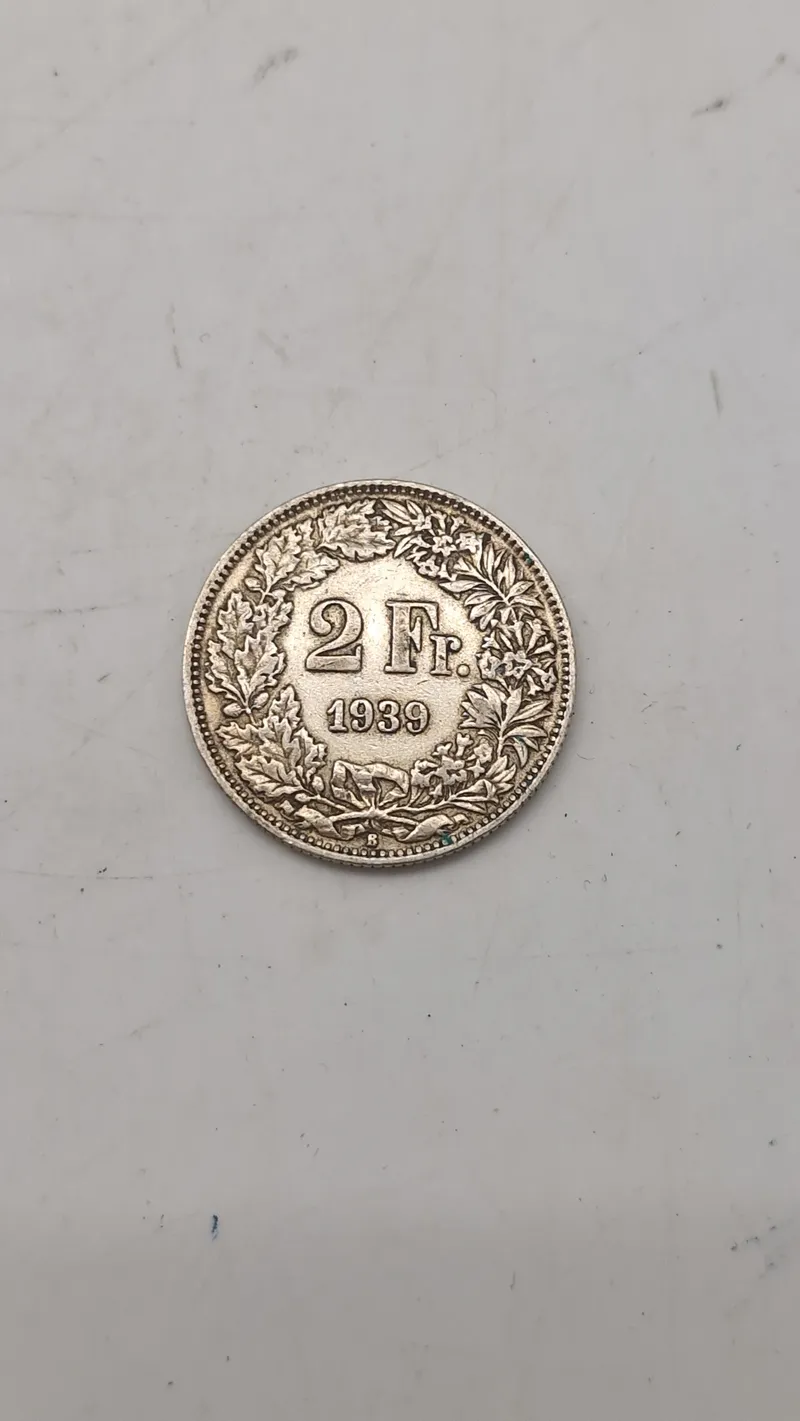 1939 Switzerland 2 Francs Silver Coin - Helvetia Standing Type