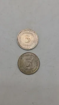 Pair of West German 1 Deutsche Mark Coins, 1975-F and 1977-J