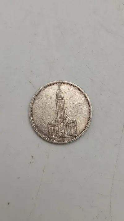 1935 German Weimar Republic 5 Reichsmark Silver Coin featuring Potsdam Garrison Church